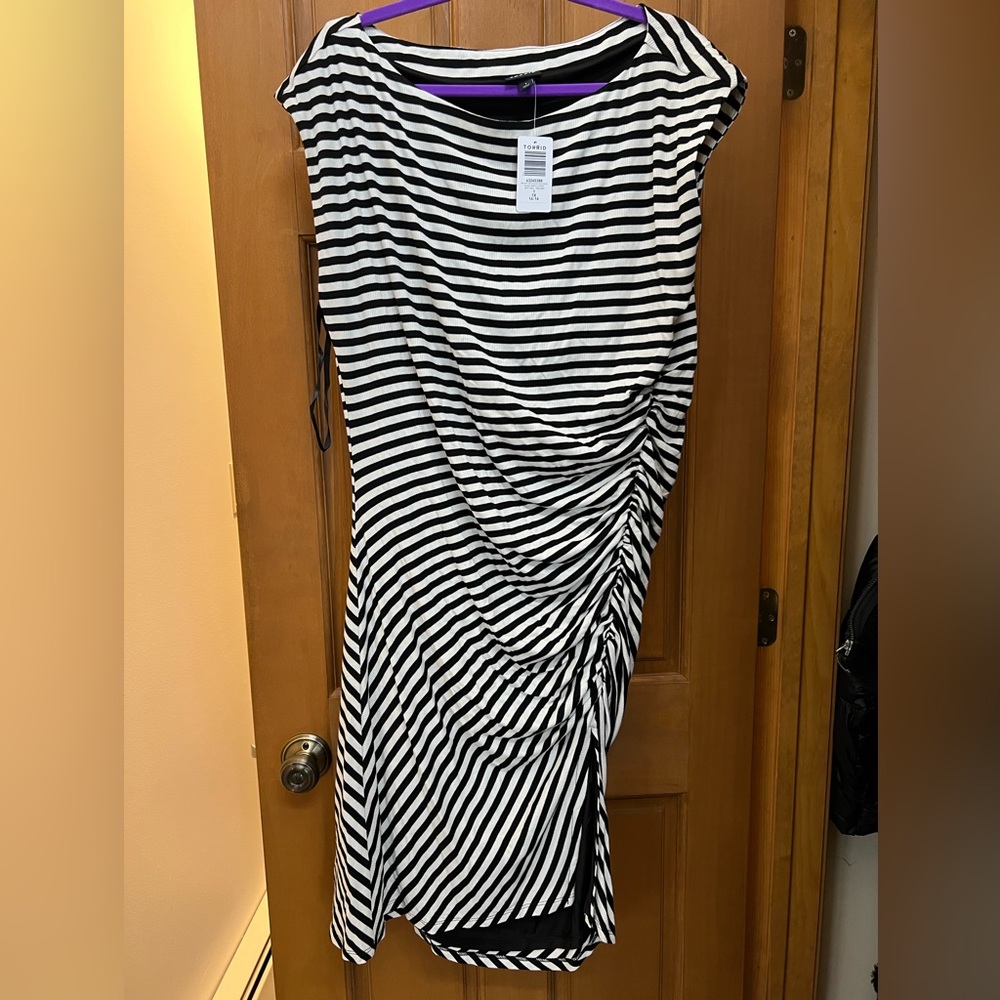 Torrid Black and White Striped Asymmetrical Dress
